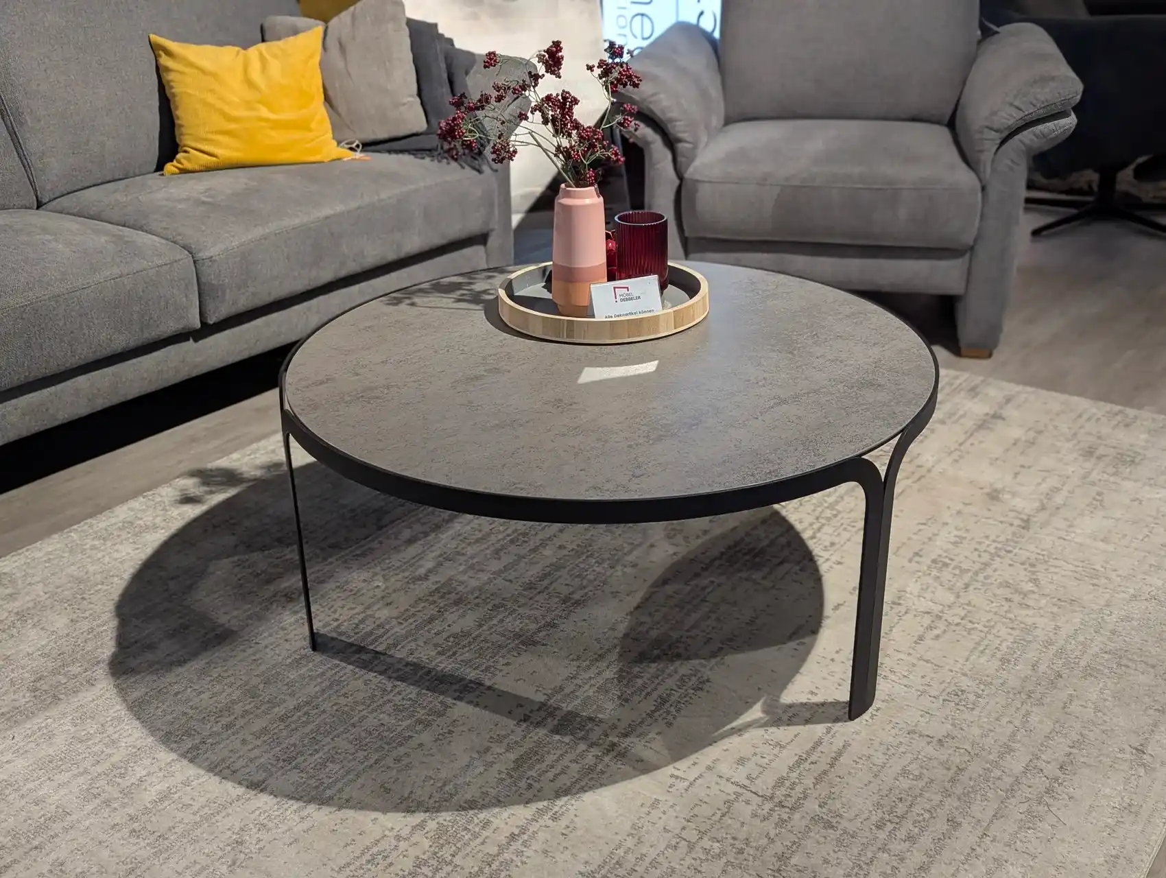 Couchtisch Keramik Silver 90x40 cm – Stahlgestell schwarz