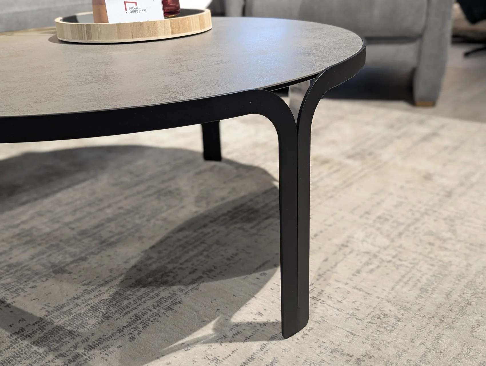 Couchtisch Keramik Silver 90x40 cm – Stahlgestell schwarz