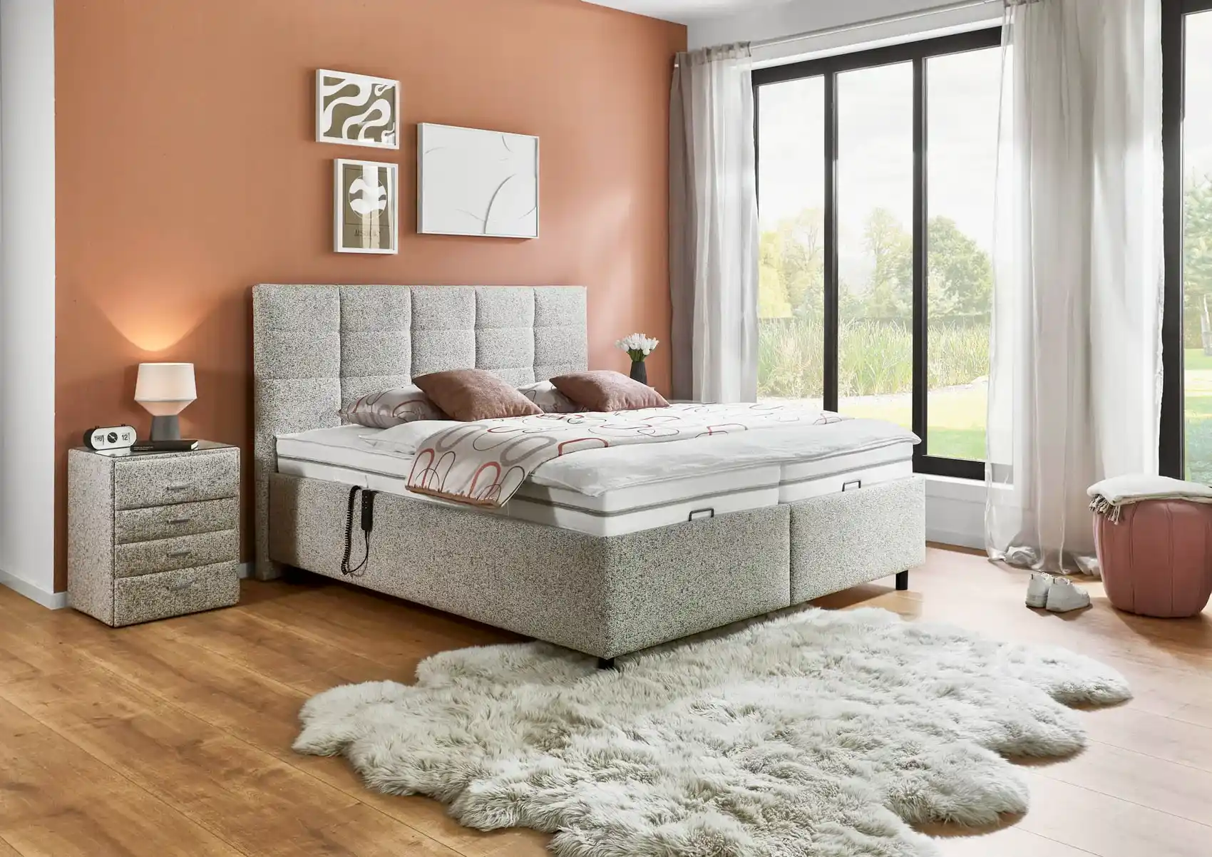 Polsterbett 180 x 200 cm "Belcanto 5-Sterne" Modernes Polsterbett in Stoff Puente Beige in 180 x 200 cm