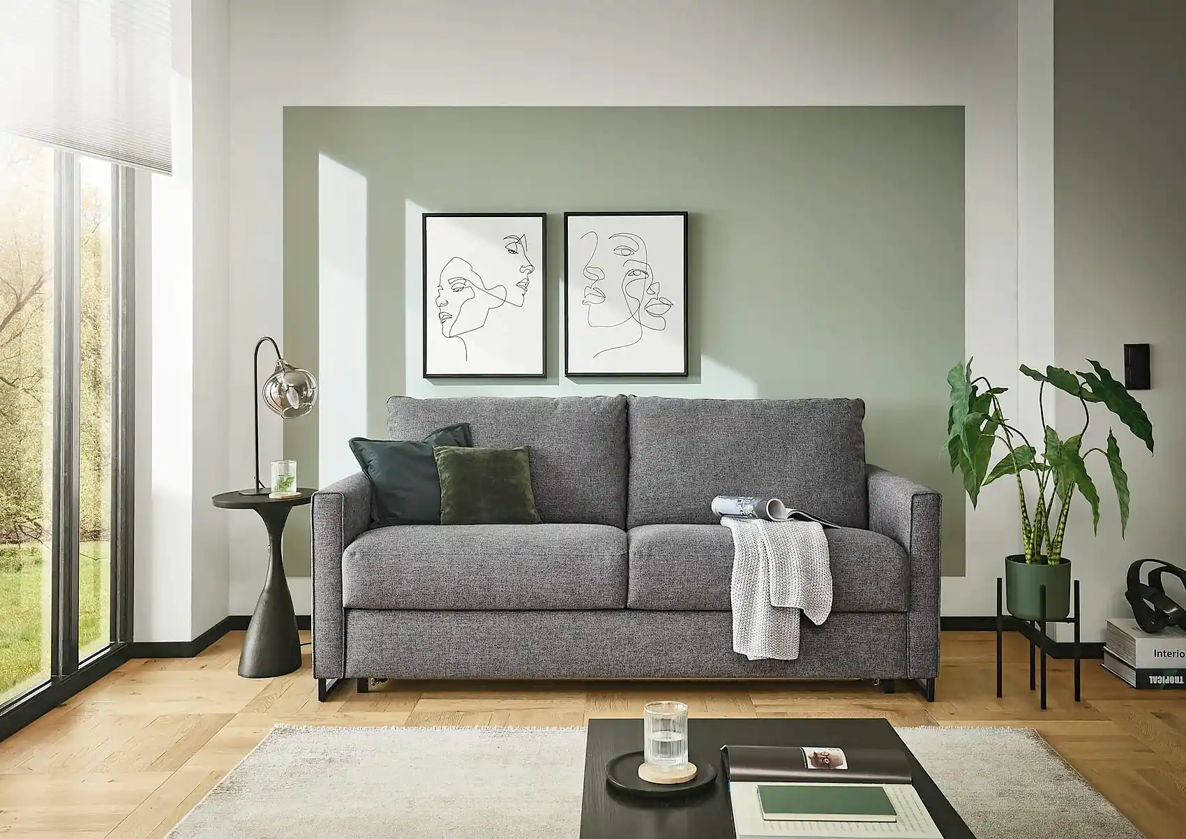 Multifunktionales Schlafsofa in Meliertem Stoff