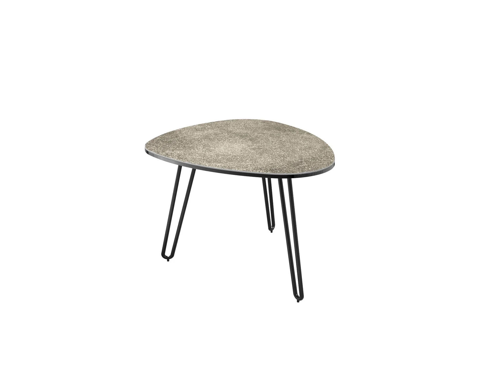 Beistelltisch von einer seitlichen Ansicht mit keramik Platte