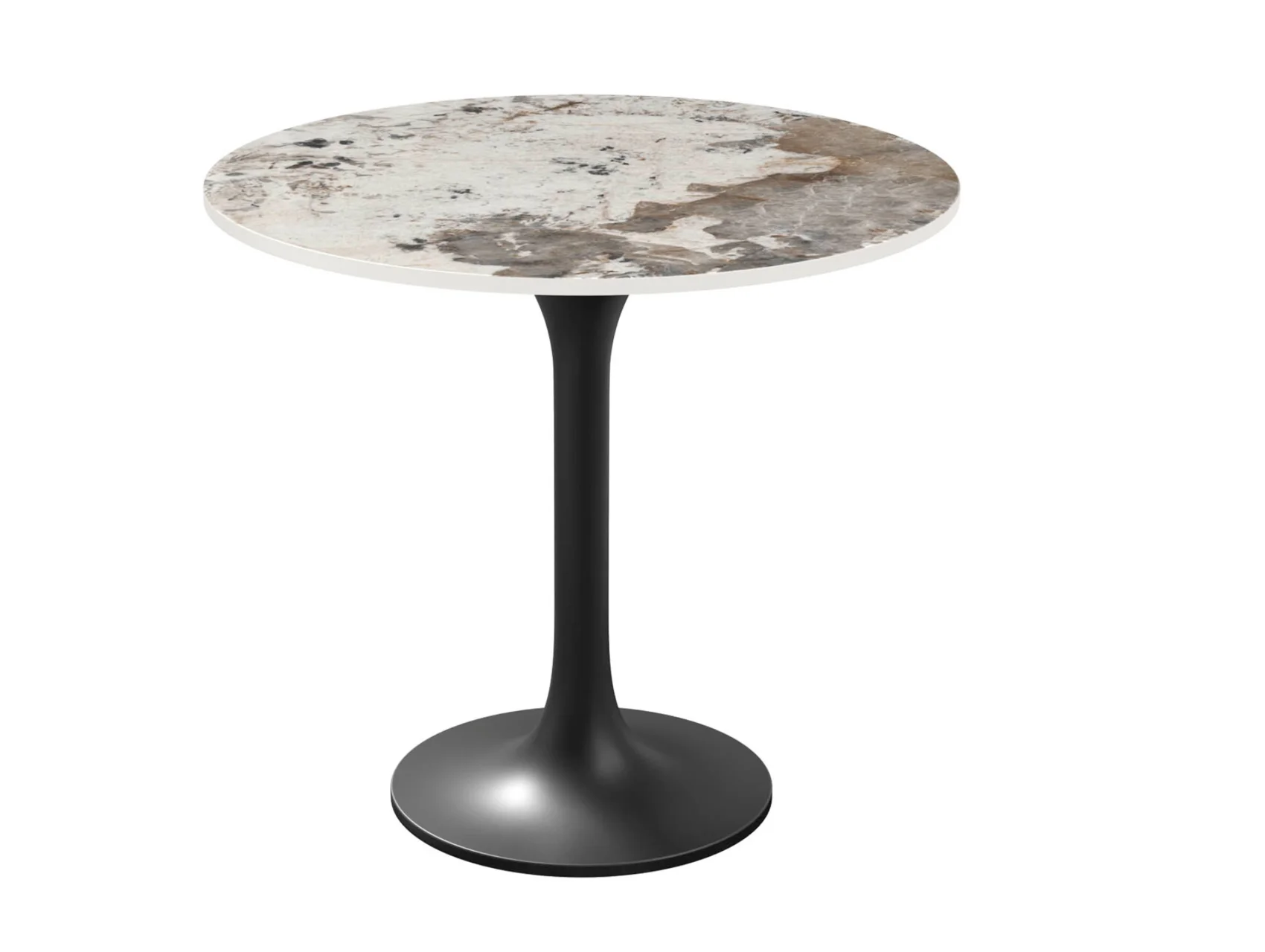 Beistelltisch in Keramik mit Marmoroptik und einem Stahlgestell in schwarz. 