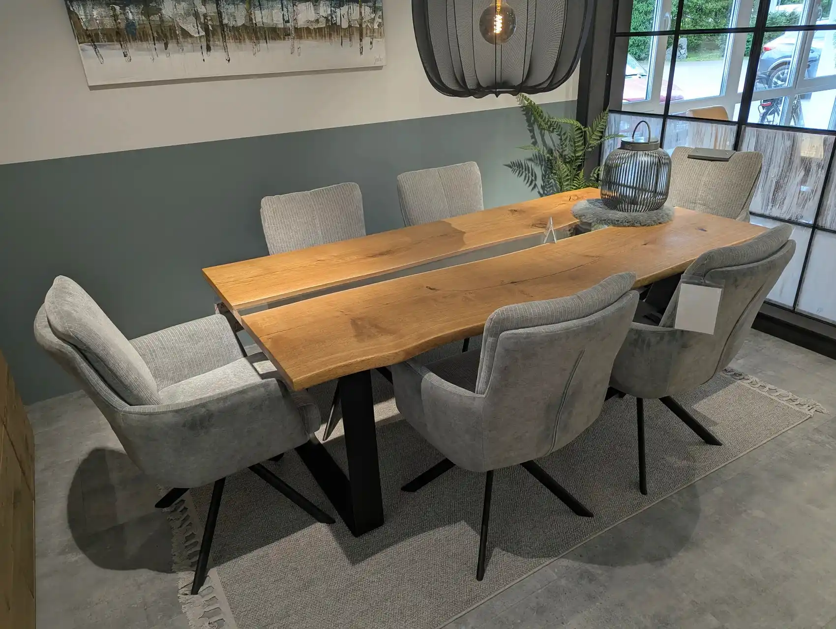Esstisch 200 x 100 cm mit U-Kufen aus schwarzem Stahl und geölter Eichenplatte